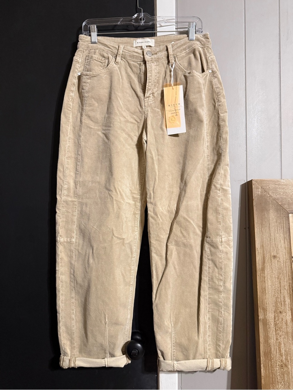 Beige Corduroy High-Rise Jeans for Women